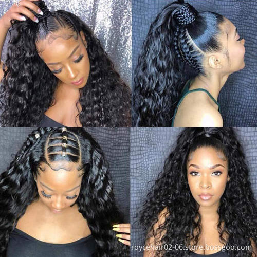 Brazilian Mink Virgin Human Hair Deep Wave Curly Semi half wig HD Lace Front Braided Long Wigs with Baby Hair